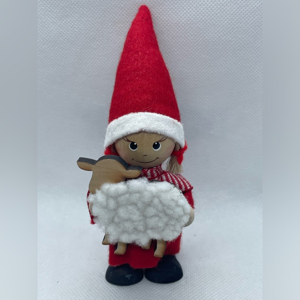 Swedish Tomtegirl with Sheep Figurine Scandinavisk Hemslojd Wooden Holiday Rare